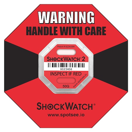 Shockwatch G-Force Indicating Label, Red, 50g-force, PK50 50000K
