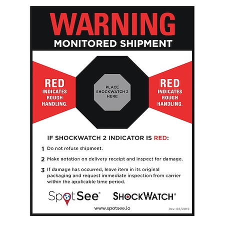 Shockwatch Shock Indicating Label, White, PK200 26126