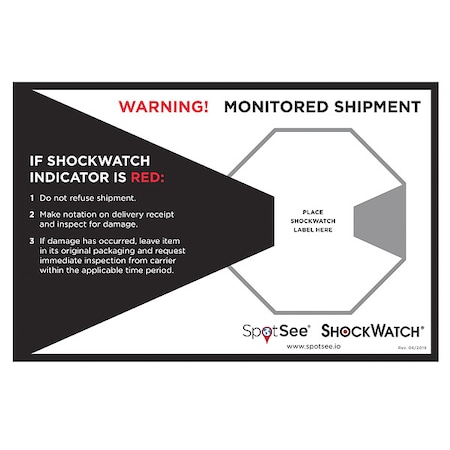 Shockwatch Shock Indicating Label, White, PK500 26107