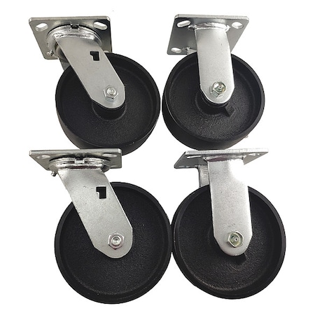 Zoro Select Plate Casters, Rigid, Swivel, 7 1/2"H, PK4 55JK15