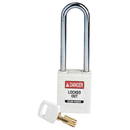 Brady Lockout Padlock, Keyed Different, Nylon, White, 3 in Shackle Height, 1 1/2 in Body Width NYL-WHT-76ST-KD