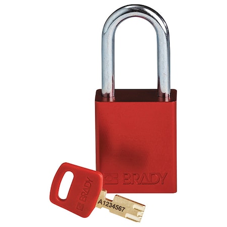 Brady Lockout Padlock, Keyed Different, Aluminum, Red, 1 1/2 in Shackle Height, 1 1/2 in Body Width ALU-RED-38ST-KD