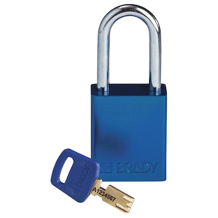 Brady Lockout Padlock, Keyed Different, Aluminum, Blue, 1 1/2 in Shackle Height, 1 1/2 in Body Width ALU-BLU-38ST-KD