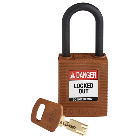 Brady Lockout Padlock, Keyed Different, Nylon, Brown, 1 1/2 in Shackle Height, 1 1/2 in Body Width NYL-BRN-38PL-KD