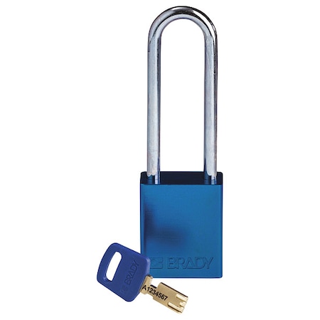 Brady Lockout Padlock, Keyed Different, Aluminum, Blue, 3 in Shackle Height, 1 1/2 in Body Width ALU-BLU-76ST-KD