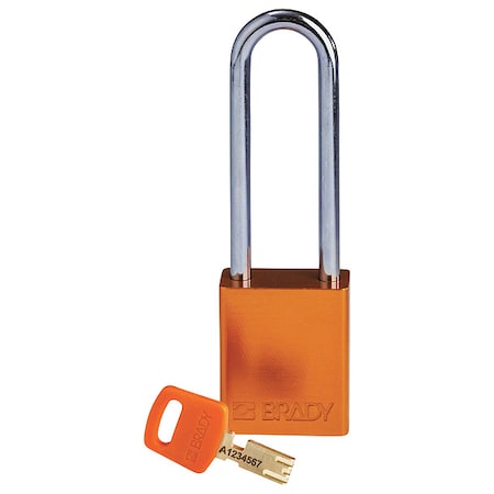 Brady Lockout Padlock, Keyed Different, Aluminum, Orange, 3 in Shackle Height, 1 1/2 in Body Width ALU-ORG-76ST-KD