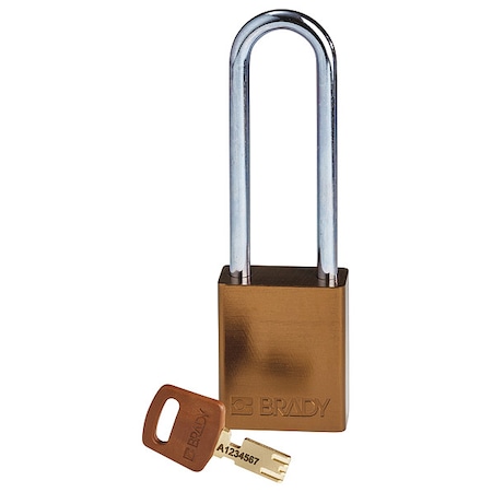 Brady Lockout Padlock, Keyed Different, Aluminum, Brown, 3 in Shackle Height, 1 1/2 in Body Width ALU-BRN-76ST-KD