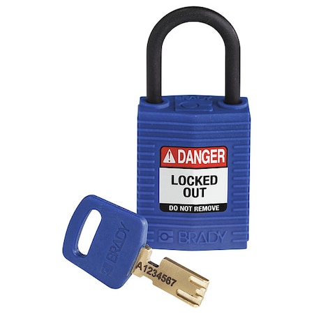 Brady Lockout Padlock, Keyed Different, Nylon, Blue, 1 in Shackle Height, 1 1/4 in Body Width CPT-BLU-25PL-KD