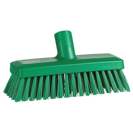 Vikan 3 in W Deck and Wall Brush Head, Stiff, Not Applicable L Handle, 8 57/64 in L Brush, Green 70422