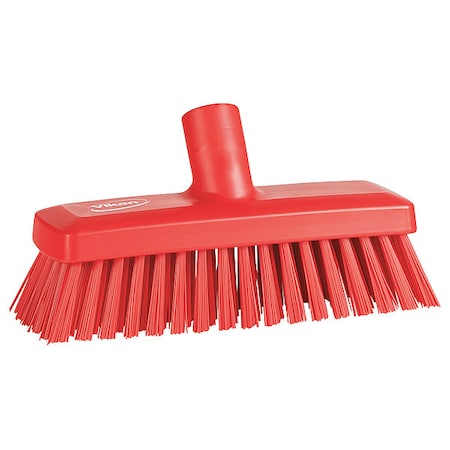 Vikan 3 in W Deck and Wall Brush Head, Stiff, Not Applicable L Handle, 8 57/64 in L Brush, Red 70424
