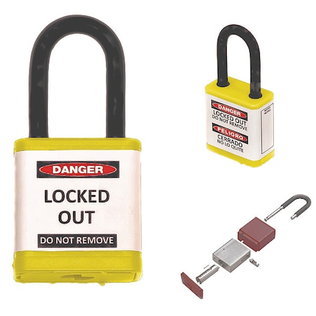 Zing Lockout Padlock, Keyed Alike, Aluminum, Yellow, 1 1/2 in Shackle Height, 1 1/2 in Body Width 700KA-YELLOW