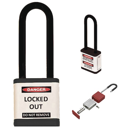 Zing Lockout Padlock, Keyed Alike, Aluminum, Black, 3 in Shackle Height, 1 1/2 in Body Width 710KA-BLACK
