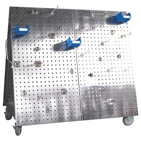 Triton Products 48 In. L x 46 In. H x 26-5/8 In. W Stainless Steel Tool Cart with Tray 66 pc. Stainless Steel LocHook Asst 6 Hanging Bins LBC-4SSH