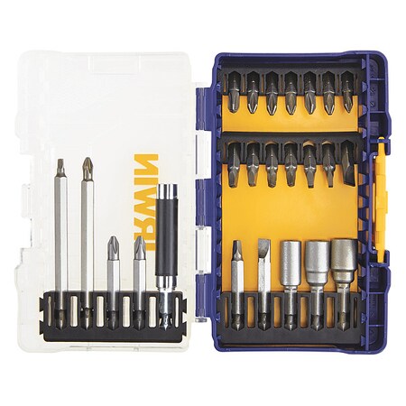 Irwin DriverBitSet, 24pcs, Steel, Shank:1/4" IWAF1224