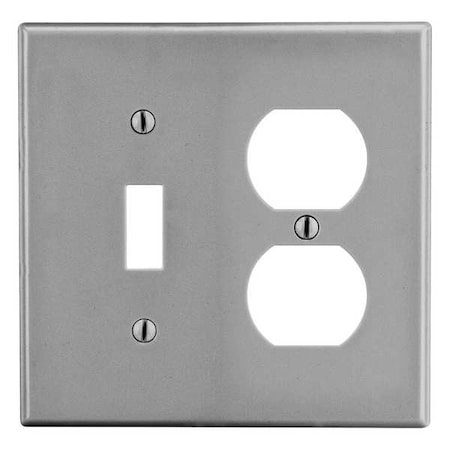 HUBBELL Toggle Switch/Duplex Receptacle Wall Plate, Number of Gangs: 2 Plastic, Smooth Finish, Gray P18GY