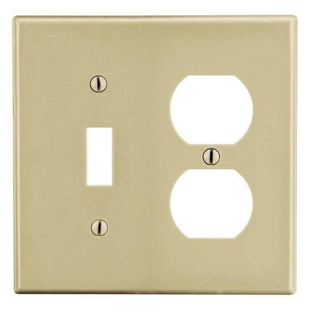 Hubbell Wiring Device-Kellems Toggle Switch/Duplex Receptacle Wall Plate, Number of Gangs: 2 Plastic, Satin Finish, Ivory P18I