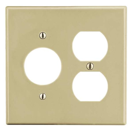 Hubbell Wiring Device-Kellems Duplex Receptacle Wall Plate, Number of Gangs: 2 Plastic, Satin Finish, Ivory P78I