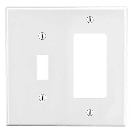 Hubbell Wiring Device-Kellems Toggle Switch/Rocker Wall Plate, Number of Gangs: 2 Plastic, Satin Finish, White P126W