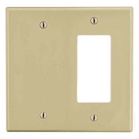 Hubbell Wiring Device-Kellems Duplex/Decorator Blank Wall Plate, Number of Gangs: 2 Plastic, Satin Finish, Ivory P1326I