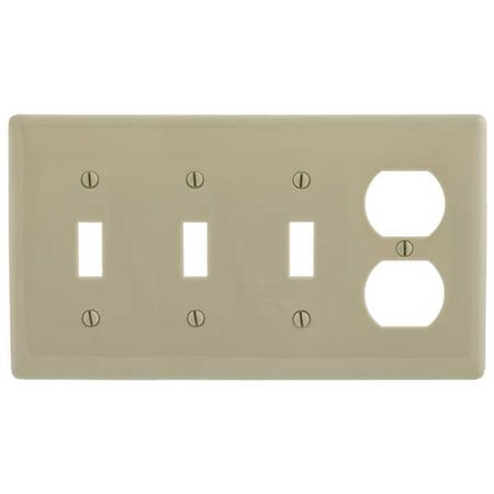 Hubbell Wiring Device-Kellems Toggle Switch Wall Plate, Number of Gangs: 4 Plastic, Smooth Finish, Ivory P38I