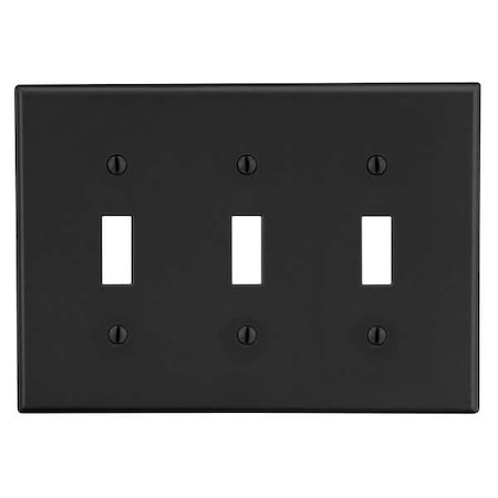 Hubbell Wiring Device-Kellems Toggle Switch Wall Plate, Number of Gangs: 3 Plastic, Satin Finish, Black P3BK