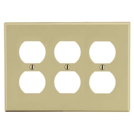 Hubbell Wiring Device-Kellems Duplex Receptacle Wall Plate, Number of Gangs: 3 Plastic, Satin Finish, Ivory P83I