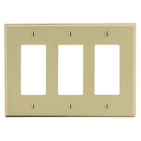 HUBBELL Rocker Wall Plate, Number of Gangs: 3 Plastic, Smooth Finish, Ivory P263I