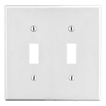 Hubbell Wiring Device-Kellems Toggle Switch Wall Plate, Number of Gangs: 2 Plastic, Satin Finish, White P2W