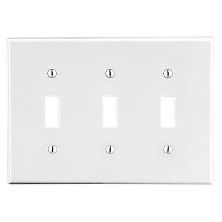 Hubbell Wiring Device-Kellems Toggle Switch Wall Plate, Number of Gangs: 3 Plastic, Satin Finish, White P3W