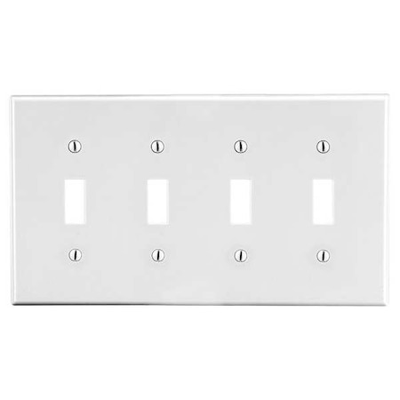 Hubbell Wiring Device-Kellems Toggle Switch Wall Plate, Number of Gangs: 4 Plastic, Satin Finish, White P4W