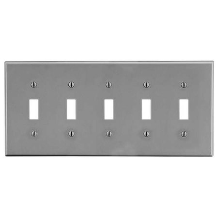 Hubbell Wiring Device-Kellems Toggle Switch Wall Plate, Number of Gangs: 5 Plastic, Satin Finish, Graphite P5GY