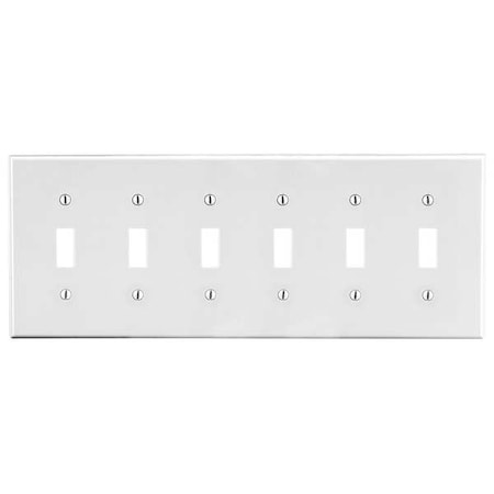 Hubbell Wiring Device-Kellems Toggle Switch Wall Plate, Number of Gangs: 6 Plastic, Satin Finish, White P6W
