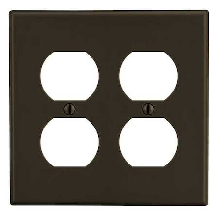Hubbell Wiring Device-Kellems Duplex Receptacle Wall Plate, Number of Gangs: 2 Plastic, Satin Finish, Brown P82