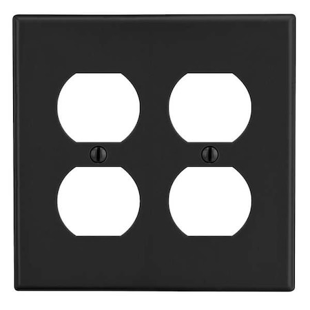 Hubbell Wiring Device-Kellems Duplex Receptacle Wall Plate, Number of Gangs: 2 Plastic, Satin Finish, Black P82BK