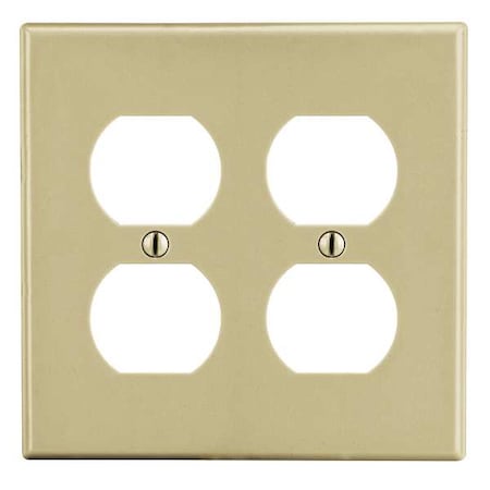 Hubbell Wiring Device-Kellems Duplex Receptacle Wall Plate, Number of Gangs: 2 Plastic, Satin Finish, Ivory P82I
