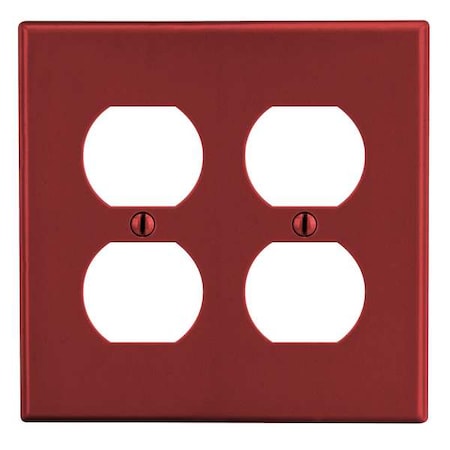 Hubbell Wiring Device-Kellems Duplex Receptacle Wall Plate, Number of Gangs: 2 Plastic, Satin Finish, Red P82R