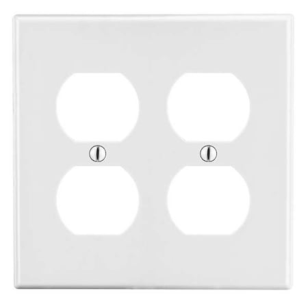 HUBBELL Duplex Receptacle Wall Plate, Number of Gangs: 2 Plastic, Smooth Finish, White P82W
