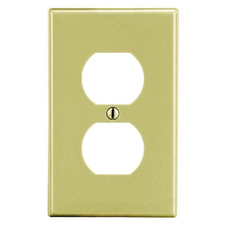 Hubbell Wiring Device-Kellems Duplex Receptacle Wall Plate, Number of Gangs: 1 Plastic, Satin Finish, Ivory PJ8I