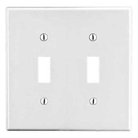 Hubbell Wiring Device-Kellems Toggle Switch Wall Plate, Number of Gangs: 2 Plastic, Satin Finish, White PJ2W