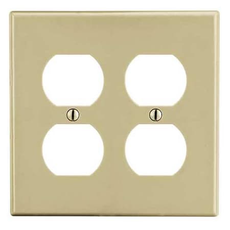 Hubbell Wiring Device-Kellems Duplex Receptacle Wall Plate, Number of Gangs: 2 Plastic, Satin Finish, Ivory PJ82I