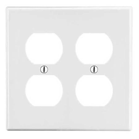 Hubbell Wiring Device-Kellems Duplex Receptacle Wall Plate, Number of Gangs: 2 Plastic, Satin Finish, White PJ82W
