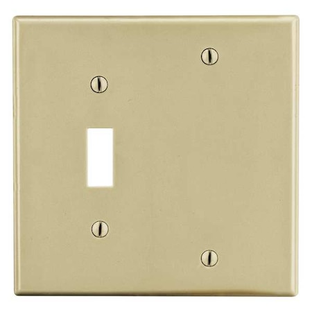 HUBBELL Toggle Switch/Blank Wall Plate, Number of Gangs: 2 Plastic, Smooth Finish, Ivory P113I