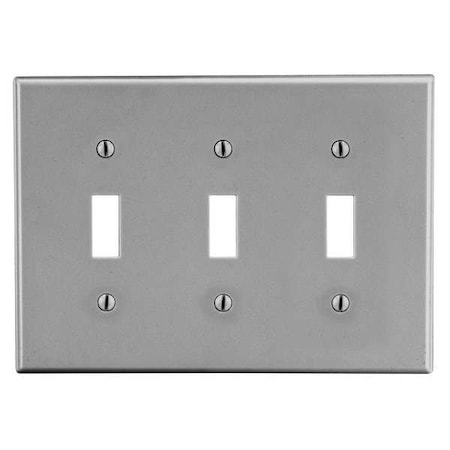 Hubbell Wiring Device-Kellems Toggle Switch Wall Plate, Number of Gangs: 3 Plastic, Satin Finish, Graphite P3GY