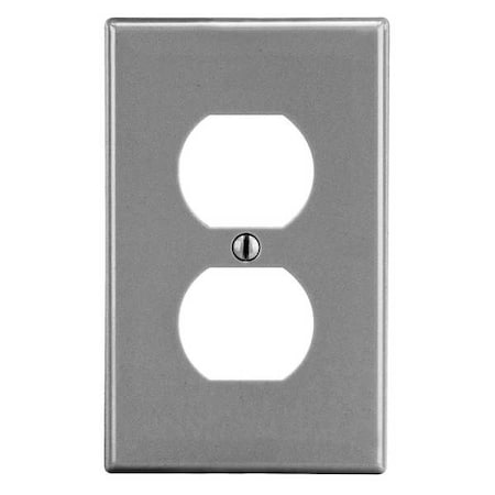 Hubbell Wiring Device-Kellems Duplex Receptacle Wall Plate, Number of Gangs: 1 Plastic, Satin Finish, Graphite PJ8GY