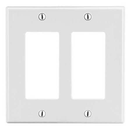 HUBBELL Rocker Wall Plate, Number of Gangs: 2 Plastic, Smooth Finish, White PJ262W
