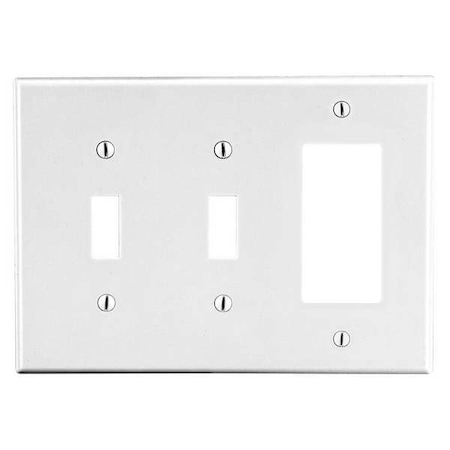 Hubbell Wiring Device-Kellems Toggle Switch/Rocker Wall Plate, Number of Gangs: 3 Plastic, Satin Finish, White PJ226W
