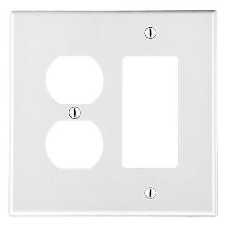 Hubbell Wiring Device-Kellems Rocker/Duplex Receptacle Wall Plate, Number of Gangs: 2 Plastic, Satin Finish, White P826W