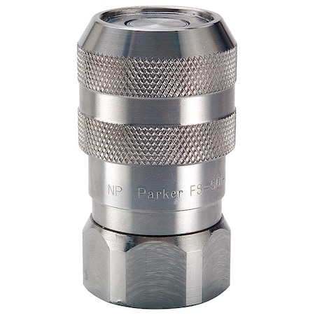 PARKER Hydraulic Quick Connect Hose Coupling, 316 Stainless Steel Body, Push-to-Connect Lock, FS Series FS-371-6FP-E5