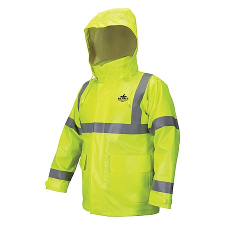 Mcr Safety Flame Resistant Rain Jacket, 11 cal/sq cm, L, 11 oz PVC, Snaps, Zipper Closure BJ238JHL