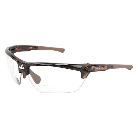 Mcr Safety DM3 Reader Safety Glasses, Brown Traditional Frame, 2.5 Diopter, Clear Lens, Anti-Fog Coating DM13H25PF
